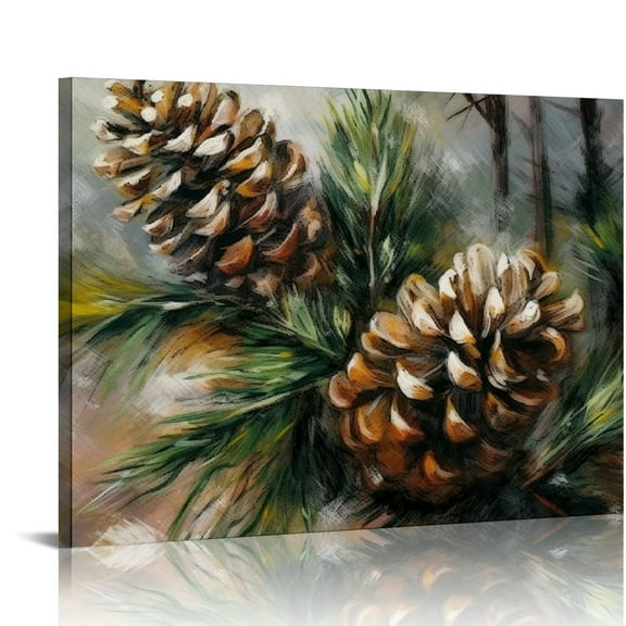 JEUXUS Pine Cone Canvas Wall Art – Christmas Print Pictures Winter Artwork for Home Décor