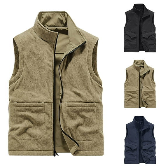 BiZtdJrK Mens Casual Outerwear Vest Lightweight Zip Up Fleece Sleeveless Jacket Outdoor Work Hiking Travel Golf Vest with Pockets Prime Day Sales Today Black L