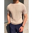 thumbnail image 2 of Men'S Round Neck Short Sleeve Thin Bottoming Shirt Casual Ribbed Knitted Pullover Top Solid Color T-Shirt  L, 2 of 8