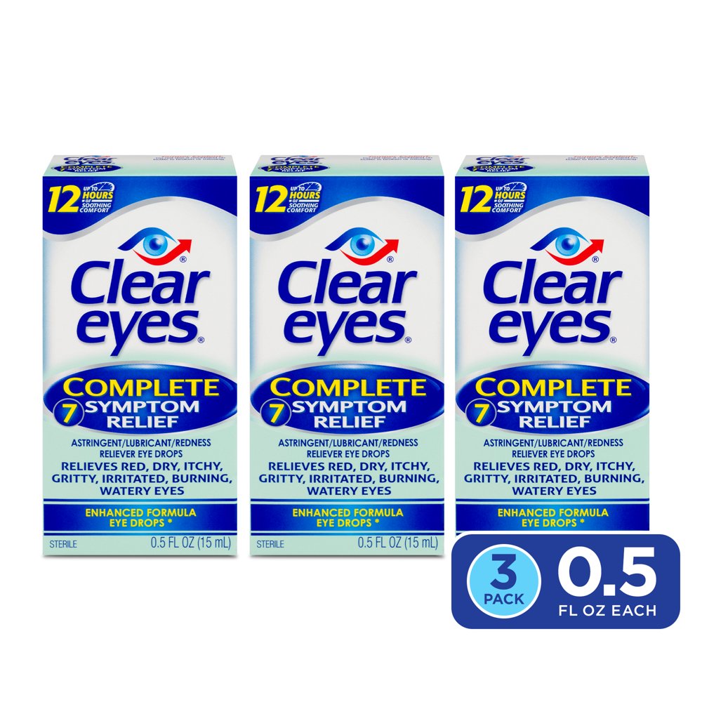 Clear Eyes Complete 7 Symptom Relief Eye Drops, MultiSymptom Relief, 0.5 fl oz, 3 Pack