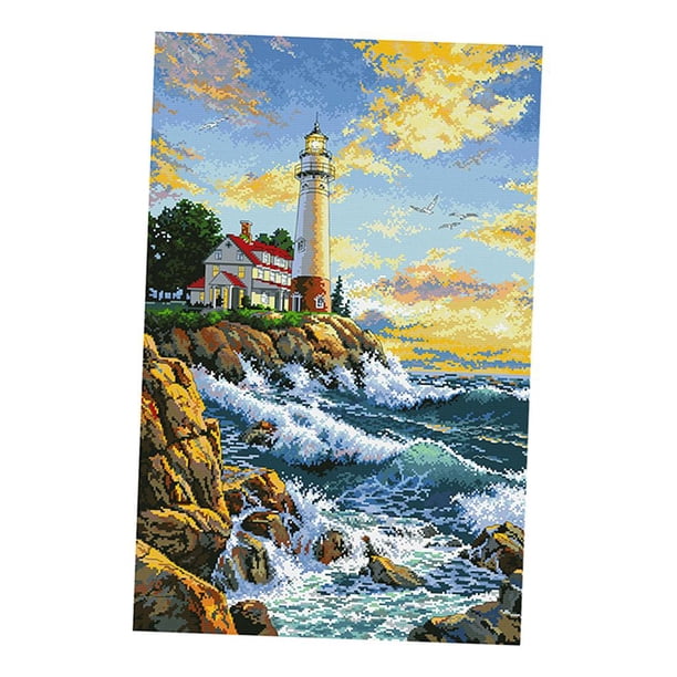 Kits de Inicio de Punto de Cruz Estampado, Patrón Preimpreso de Punto de Cruz para Principiantes, Paisaje de Faro, 11 Quilates, 21 Pulgadas Por 31 Pul Baoblaze Kits de punto de cruz estampado