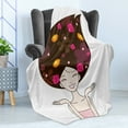 thumbnail image 4 of Hair Salon Soft Flannel Fleece Throw Blanket, Anime Inspired Happy Face Woman with Flowers in Her Brunette Hair, Cozy Plush for Indoor and Outdoor Use, 50" x 70", Multicolor, by Ambesonne, 4 of 5