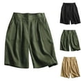 thumbnail image 6 of Lovskoo Cotton Linen Shorts for Women Knee Length Bermuda Shorts Trendy Casual Solid Color Loose Straight Wide Leg Half Shorts with Pocket Khaki, 6 of 6