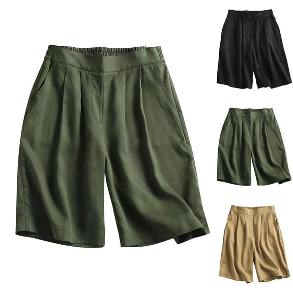 Clearance Under 10$! Suumer Plus Size Shorts for Womens Fshion Casual Solid Color Loose Straight Wide Leg With Pocket