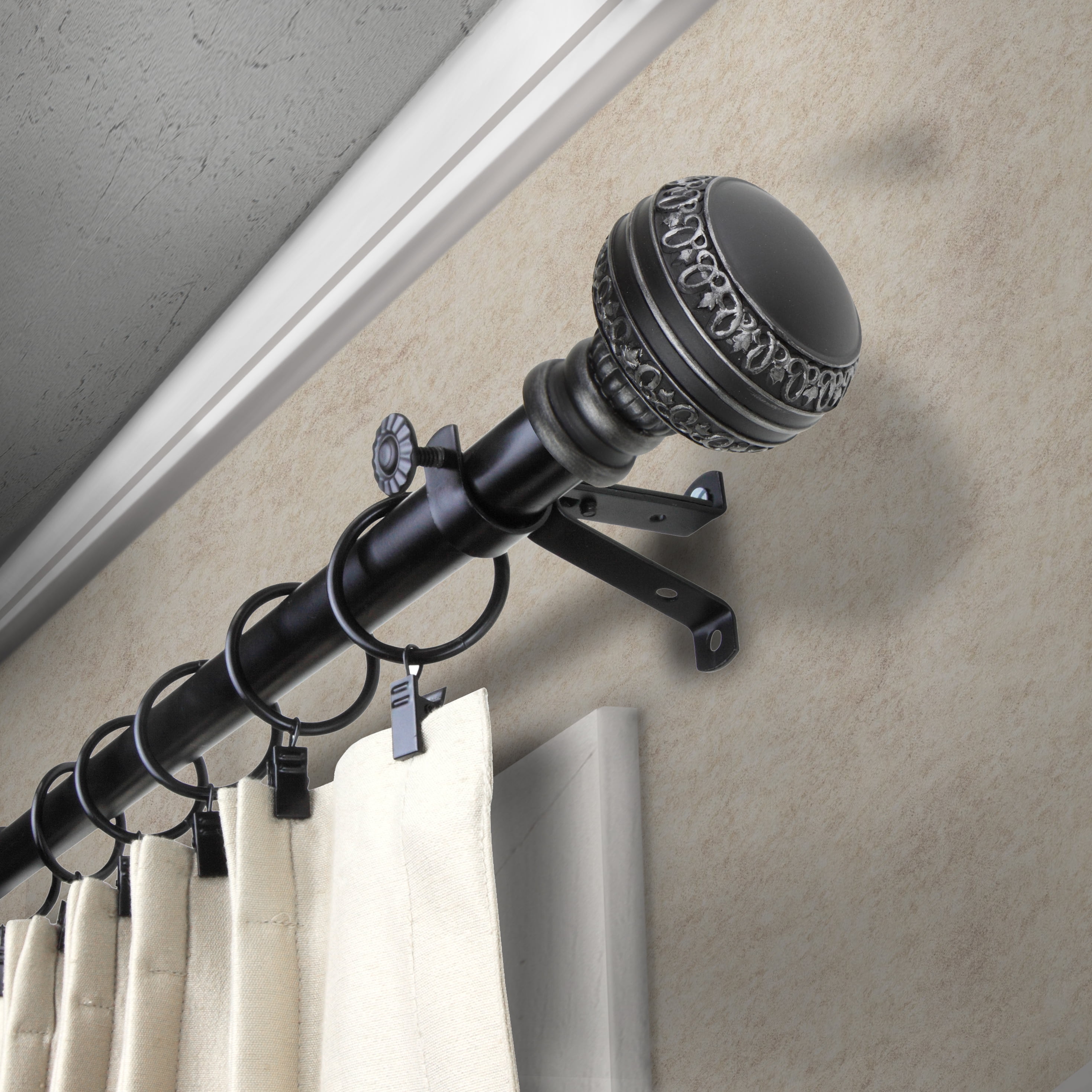 13/16" Dia Adjustable 28-48" Siena Curtain Rod in Black