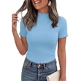 thumbnail image 5 of PRETTYGARDEN Short Sleeve T Shirts for Women Summer Clothes Casual Spring Tops Ruffle Mock Neck Ribbed Fitted Basic Tees, 5 of 9