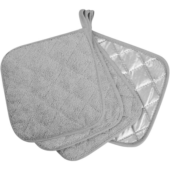 4-Pack Pot Holders for Kitchen High Heat Resistant Potholder, 100% Cotton Hot Pads, Quilted Terry Hot Pot Holder Set for Kitchens, Washable Trivet for Cooking and Baking 7x7 Inches (Light gray)