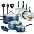 thumbnail image 1 of NutriChef 14-Piece Navy Blue Cookware Set - Non-Stick Pots and Pans Set with Lids Stackable & Utensils, Long Lasting 3 Layer Coating, Compatible with All Cooktops, 1 of 7