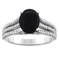 thumbnail image 1 of 14K White Gold Natural Black Onyx Tri-split Ring Oval 9x7mm Diamond Accents, size 7, 1 of 4