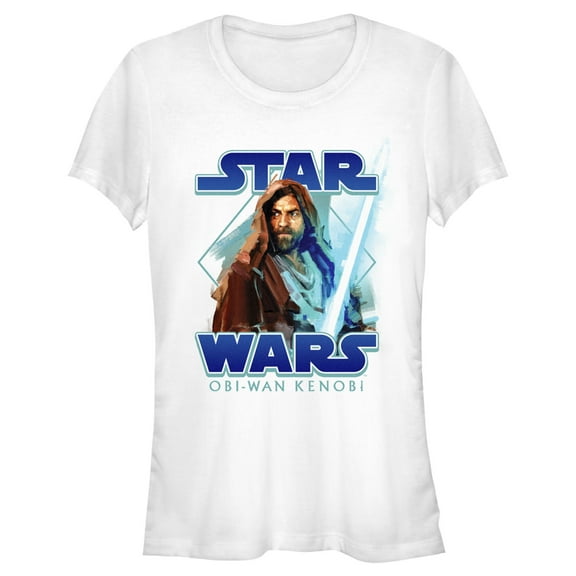 Junior's Star Wars: Obi-Wan Kenobi Jedi Lightsaber with Brushstroke Kenobi Graphic Tee White Large