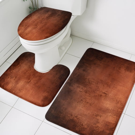 Rust Orange Ombre Bathroom Rugs Set Vintage Brown Black Rustic Boho Shabby Chic Non Slip Absorbent Soft Bath Mats 3 Piece Set with Bathroom Rug, U-Shaped Floor Mat, Toilet Seat Cover Small Size