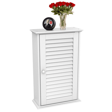 White Wood Wall Cabinet - Yaheetech White Wood Bathroom Wall Mount Cabinet Toilet Medicine Storage Organizer Single Door with Adjustable Shelves