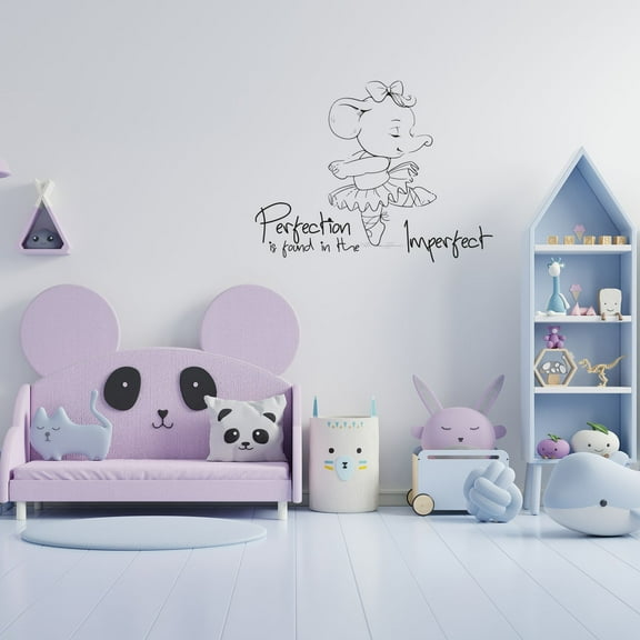 Perfection Baby Elephant Motivation Quote Animal Animals Quotes Wall Sticker Art Decal for Girls Boys Room Bedroom Nursery House Fun Home Decors Stickers Wall Arts Vinyl Decoration Size (22x30 inch)