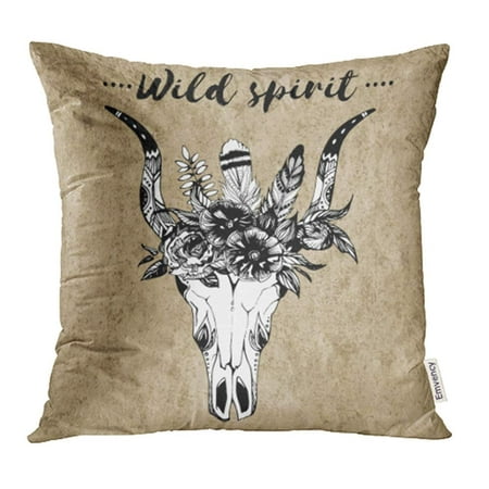 YWOTA Animal Boho Chic Tribal Design Tattoo Arrow Bohemian Bone Buffalo Cow Death Drawing Pillow Cases Cushion Cover 16x16