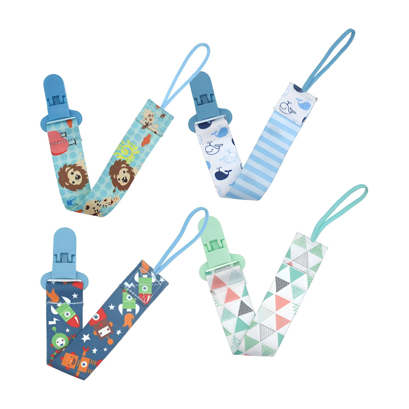 XIRQI 4 Pack Baby Pacifier Clips, Cute Cartoon Binky Holder Straps for Infants and Toddlers, Soft Skin-Friendly Toy Strap for Teething Rings and Strollers