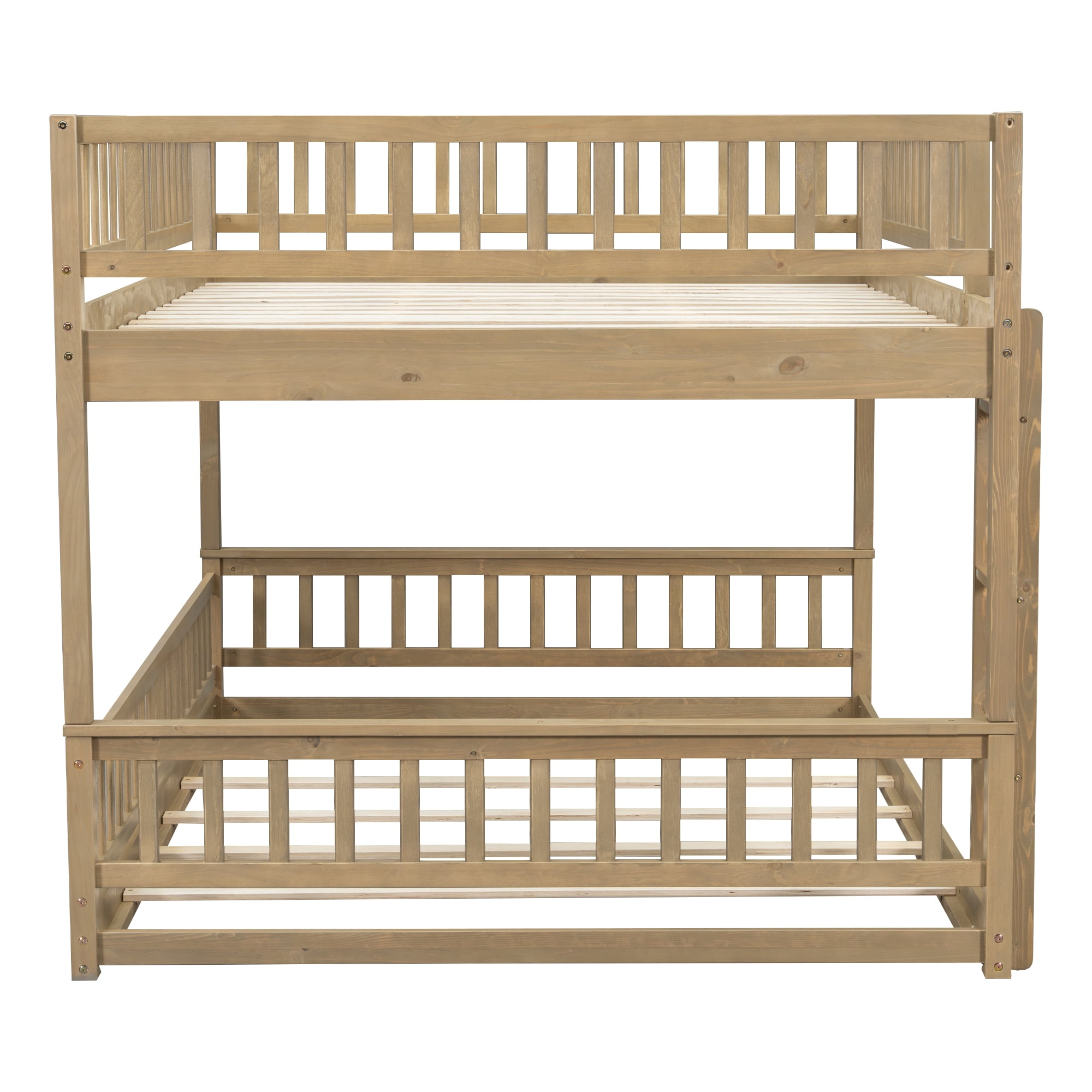 Euroco Wood Queen over Queen Bunk Bed with Ladder and Guardrails, Walnut