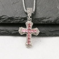ERDOUY handmade necklace pendant, suitable for both men and women, full diamond cross necklace, zircon pendant, hip-hop trend, personalized and versatile long necklace (pink)