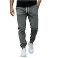 thumbnail image 2 of Ceisia Men Solid Color Loose Casual Pants Elastic Waist Drawstring Sports Gift Work Trousers, 2 of 9