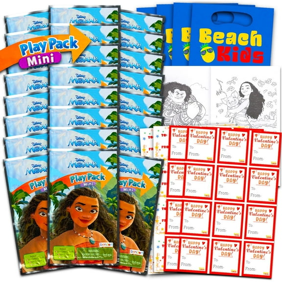 Disney Moana Valentine's Day Classroom Gift Exchange Bundle - 24 Moana Mini Coloring Activity Books for School Valentines Cards, Stickers | Valentines Kids Party Favors