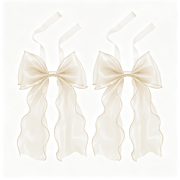 BZCOE 2 Pack Bow Curtain Tiebacks,French Style Silky Ribbon Curtain Holdbacks with Decorative Rope,Elegant Tie Backs for Curtains,Window Drapes,Bedroom Living Room Home Decor (Ivory)