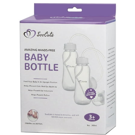 Hands-Free Baby Bottle - Anti-Colic Nursing System 9 oz Baby Bottle with Fast Flow Nipple/Teat 3m  with Tube Straw Feeding System for Toddler 1 Year  (2 Bottles - Soo Cute)