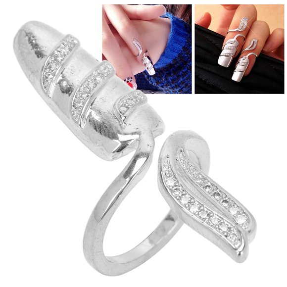 Women Finger Nail Rings, Rhinestone Nail Cover Tip Decorations Rings Fingernail Opening Rings Fashion For Role-playing Fancy Dress Parties Decoration