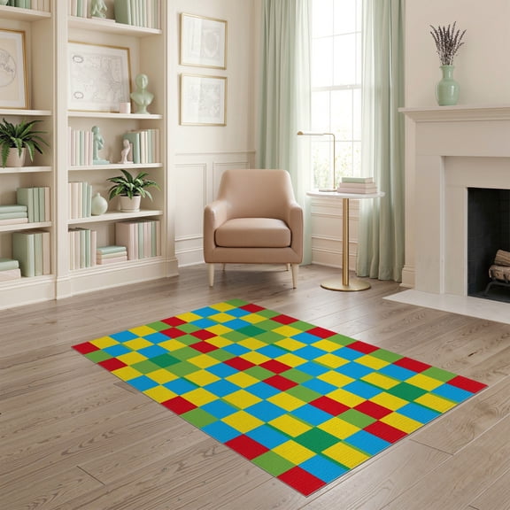 ODIKA Bedside Block Grid Checkerboard Hopscotch Playful Retro Storybook Pet Friendly & Kids Safe Play for Playroom, Bedroom, Reading Nook