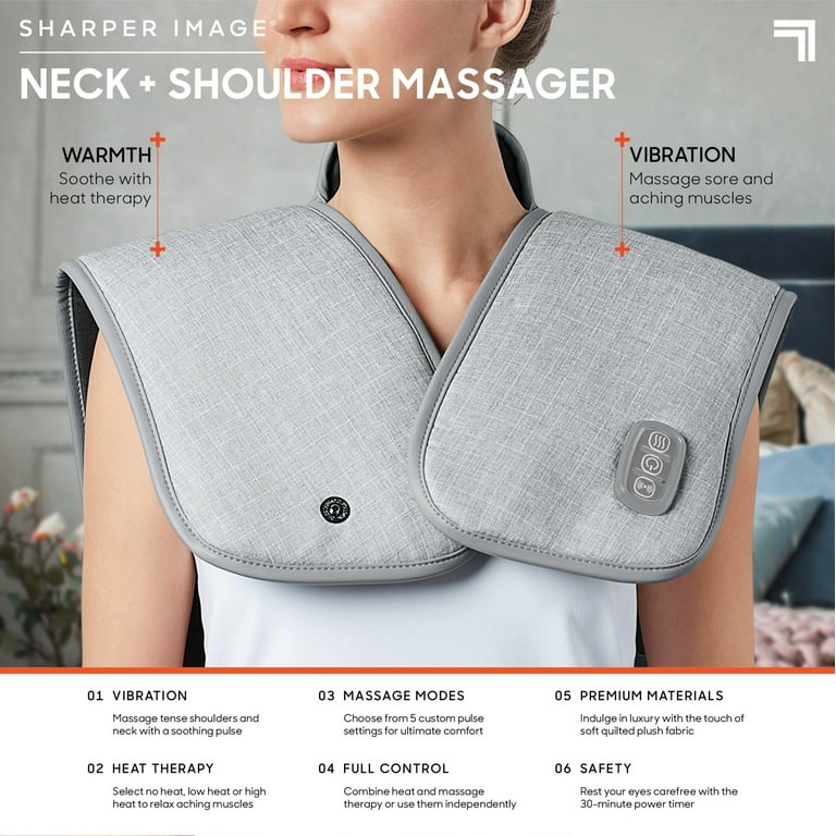 Sharper Image® Heated Neck and Shoulder Massager for Pain Relief Adjustable  Heat Level Wrap & Vibrating Massage Spa Therapy Home Remedy Solutions 