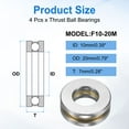 thumbnail image 2 of 4 Pack F10-20M Thrust Ball Bearings, 10mm x 20mm x 7mm Miniature Thrust Bearing with Washers Chrome Steel Single Direction, 2 of 6