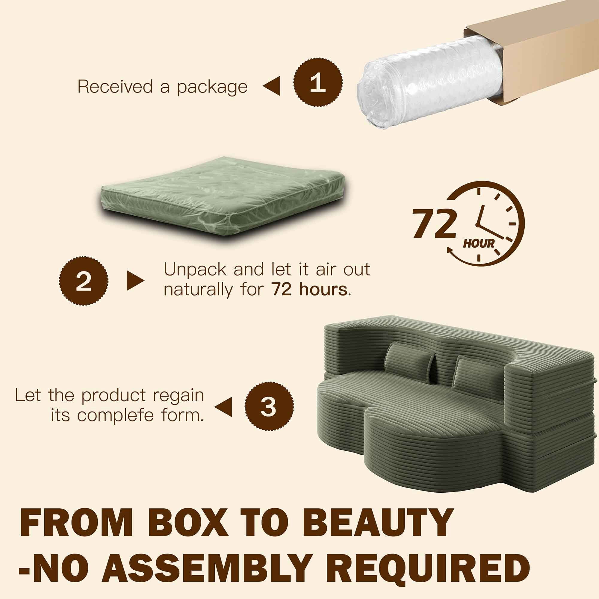 Lunale Full Size Convertible Sofa Bed, Boneless Cloud Couch, Folding Floor Sleeper Sofa for Living Room, Green Corduroy
