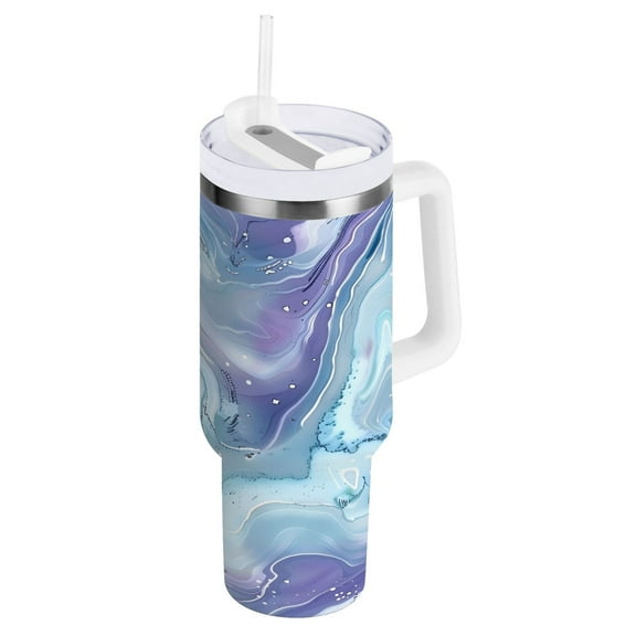 Ryvnso 40 oz Tumbler with Handle and Straw Insulated Stainless Steel Travel Mug with Lid Blue Purple Marble