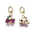 thumbnail image 2 of Brass Micro Pave Green Purple Cubic Zirconia Charms with Jump Rings Cherry Real 16K golden Plated 11x7.5x2.5mm Jump Ring: 5x1mm 3mm inner diameter, 2 of 3