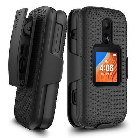 For TCL Flip 2 / Flip Go / Classic (T408DL) Phone Case Cover and Belt Clip Holster - Black