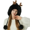 thumbnail image 4 of Generic Women'S Fluffy Winter Earflap Beanie 2024 Christmas Deer Horn Knitted Hat Women Winter Outdoor Skiing Cold Proof Plush Ear Protection Woolen Hat Gender-Neutral Plaid Knit Beanie, 4 of 4