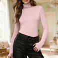 thumbnail image 2 of Ltctricy Women's Turtleneck Long Sleeve Shirts Solid Color Slim T Shirts Base Layer Tops Basic Underwear Tees with Thumb Holes(Pink,Medium), 2 of 7