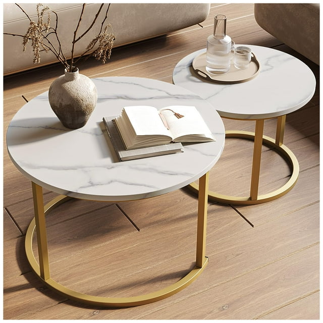 Simple Hogar Juego de 2 Mesa de Centro para Sala, Mesa de Centro Redonda Nido, Mesa de Centro Minimalista Fácil de Montar, Adecuada para Sala de Estar, Oficina, Balcón