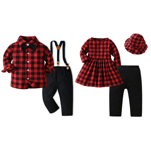 Toddler Gentleman Suit Boy Clothes Sets Long Sleeve Shirts and Suspenders Pants Sets Baby Boy Girl Brother and Sister Matching OutfitsOutfit Sets,6M-6Y