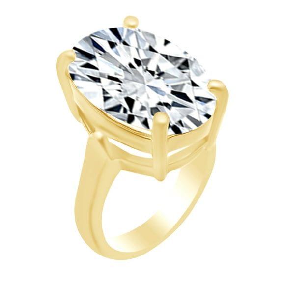 AFFY Oval Shape White Cubic Zirconia Engagement Ring In 14k Yellow Gold Over Sterling Silver Ring Size-4