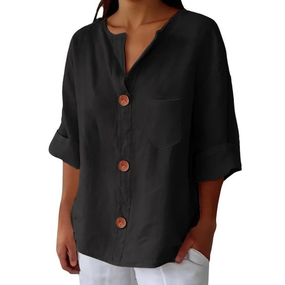 Spring Going Out Tops for Women Fall Fashion Must Have Fashion Clothing Rolled Casual T Shirt Soft Womens 3/4 Sleeve Tops Black