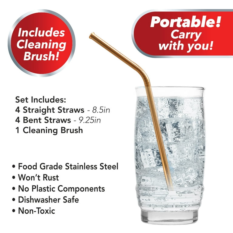 qPipe Copper Drinking Straws - Healthier, Reusable and Environment Friendly  Straws with Cleaning Brush (Set of 4)
