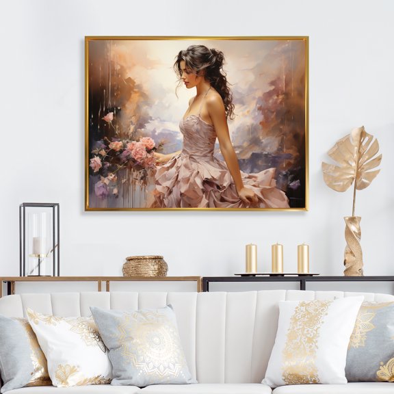 Designart "Stylish 1870S Victorian Portrait II" Fashion Floater Framed Canvas Art Print