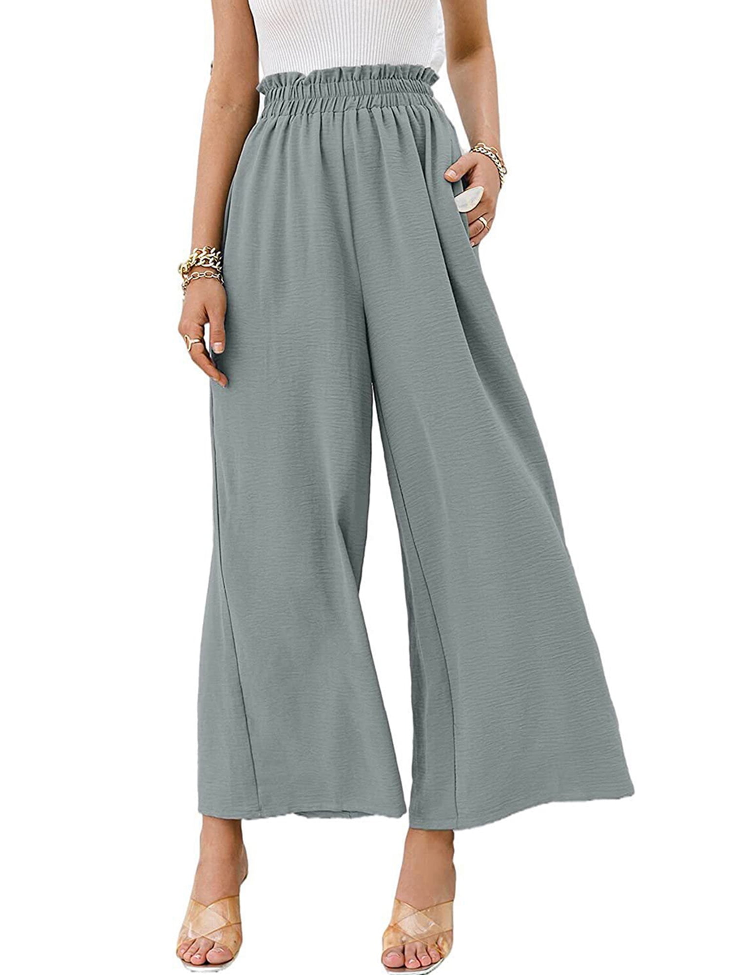 Womens Wide Leg Lounge Pants Ruffle Pleated Loose Cotton Linen Palazzo Pant Loose Comfy Tie Bow Drawstring Trousers Summer Casual Flowy Crop Pajama Pants 2019 