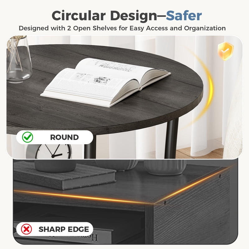 Gianna 2-Tier Round Side Table，Space-Saving End Table for Small Living Room & Bedroom，Wood Grain Gray