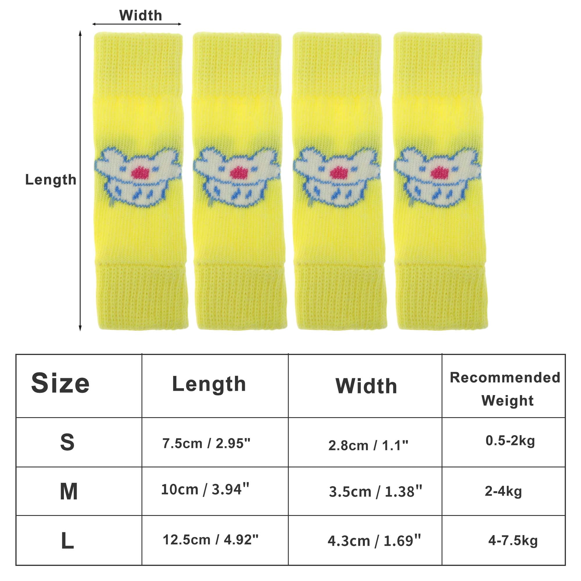 Unique Bargains Pack of 4 Dog Leg Soft Knitted Dog Socks Joint Protection Yellow Cat M