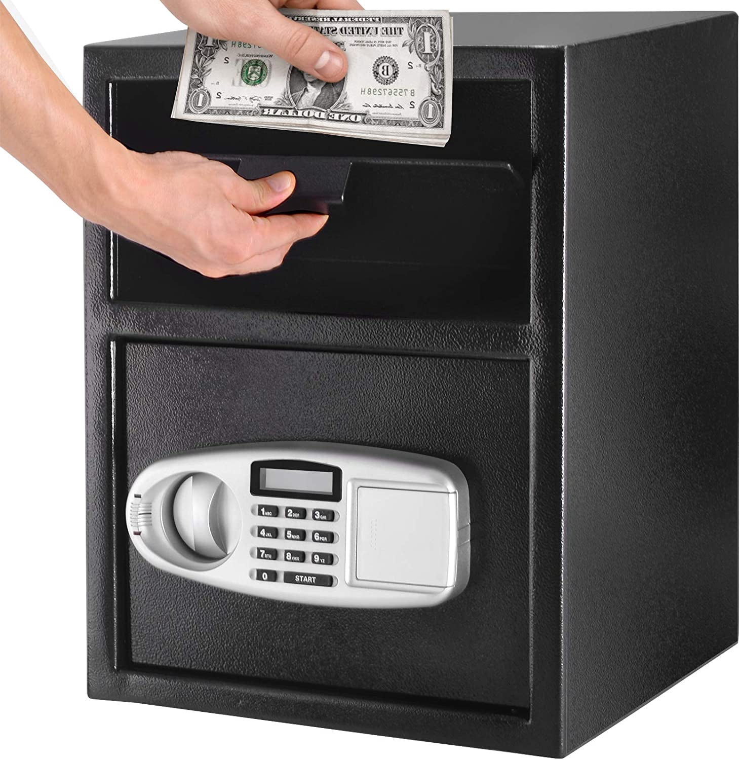 Digital Safe w/Emergency Keys and Deposit Slot, Electronic Cabinet Safe Box for Cash Money Jewelry Documents Gun, Drop Slot Safes with Digital Keypad & 2 Emergency Keys, Black