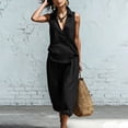 thumbnail image 6 of Enjoytime Travel Outfits for Women Collared V-Neck Sleeveless Beach Vacation 2 Piece Sets Wide Leg Pants Matching Set, 6 of 8