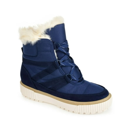 

JOURNEE COLLECTION Womens Navy Treaded Outsole Fur Trim Cushioned Slope Round Toe Platform Lace-Up Snow Boots 7