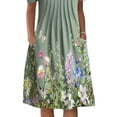 thumbnail image 4 of FASHIONWT Women Vintage Easter Printed Short Sleeve Crewneck Midi Pockets Dress, 4 of 4