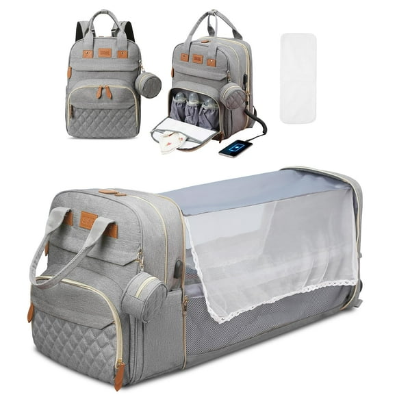Mochila para pañales JSTPRO grande con cambiador gris