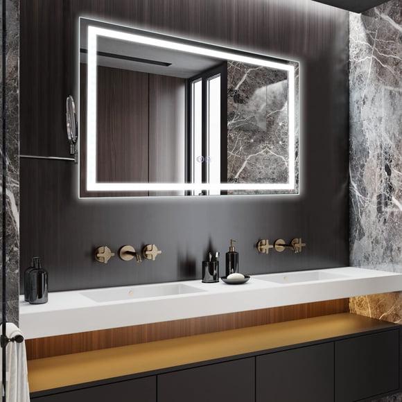 LED Lighted Bathroom Mirror - Wall Mounted Vanity Mirror with Front & Backlit, Anti-Fog, Dimmable 3-Color Touch, Memory, High CRI>90, IP54 Waterproof, Horizontal or Vertical Mount, Size: 20x28 inches